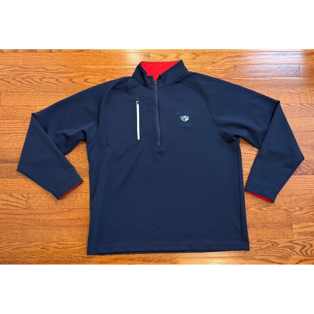 Zero Restriction 1/4 Zip Pullover Mens Large Navy Blue Sailing Logo Golf Stretch